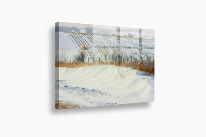Mingo Iowa winter landscape shown as an acrylic print on white at the standard three-quarter angle