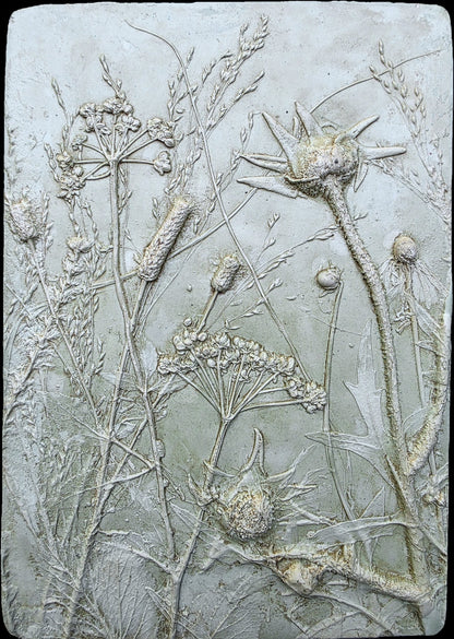 Compassplant, Golden Alexander & Gray-headed Coneflower Bas Relief – Green-tinted Plaster