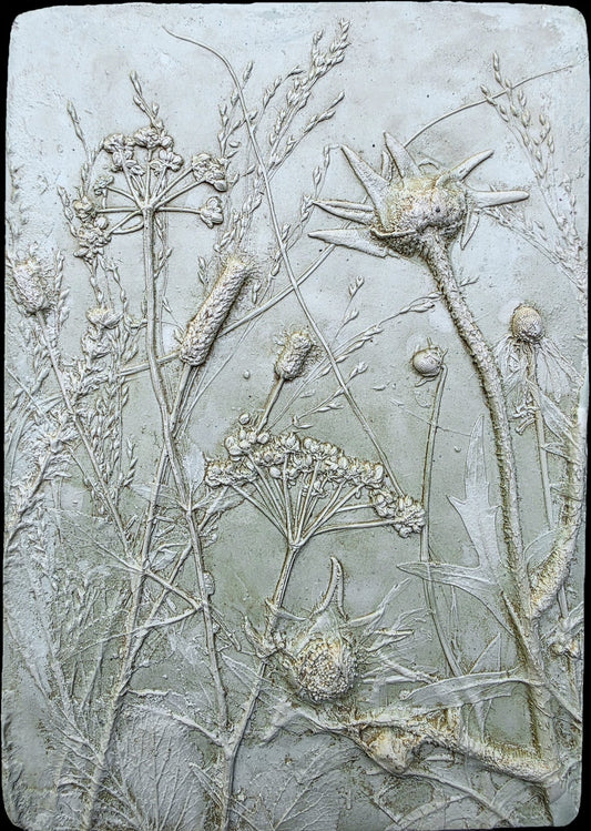Compassplant, Golden Alexander & Gray-headed Coneflower Bas Relief – Green-tinted Plaster