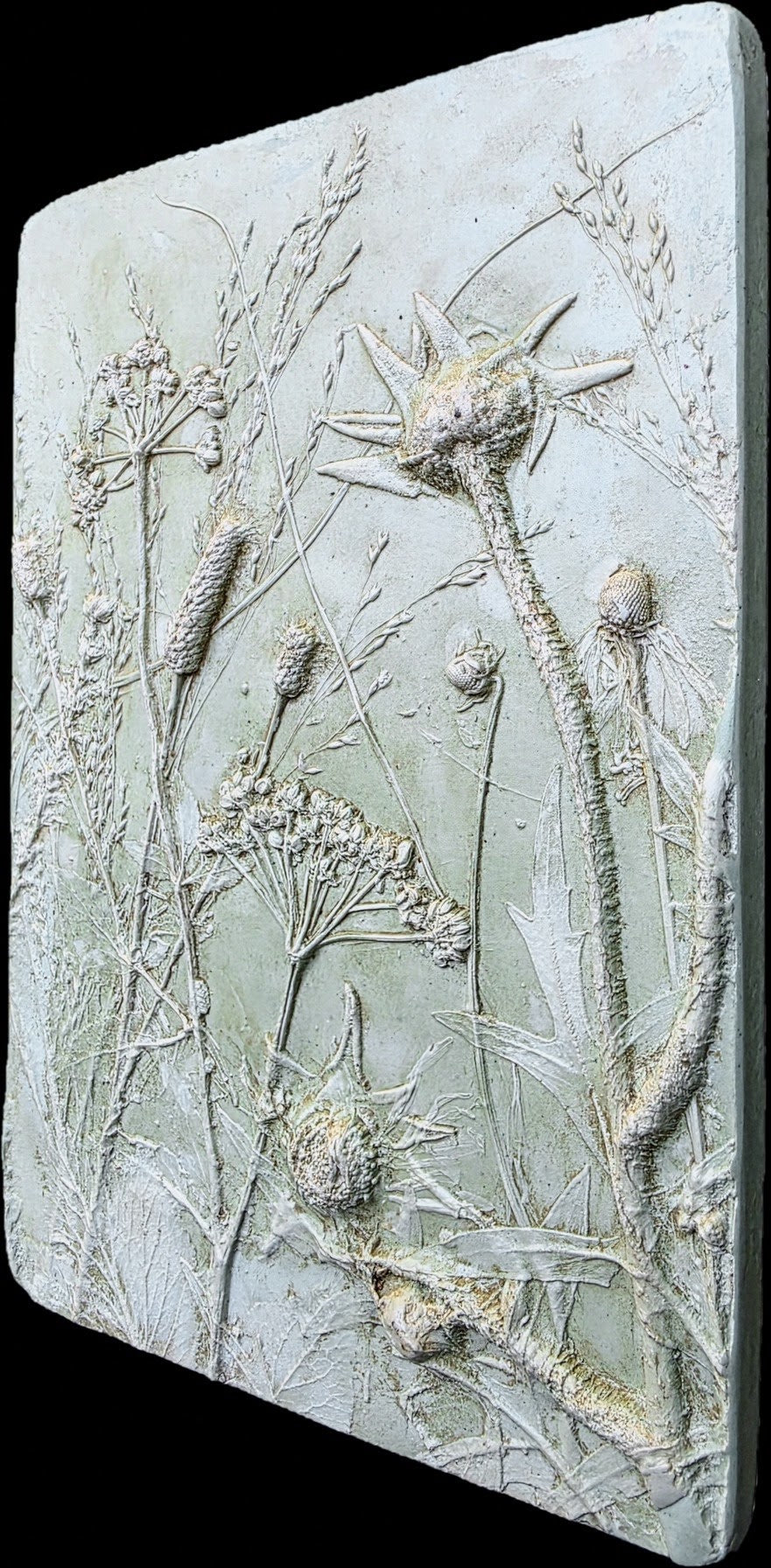 Compassplant, Golden Alexander & Gray-headed Coneflower Bas Relief – Green-tinted Plaster