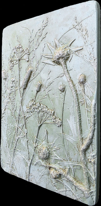 Compassplant, Golden Alexander & Gray-headed Coneflower Bas Relief – Green-tinted Plaster