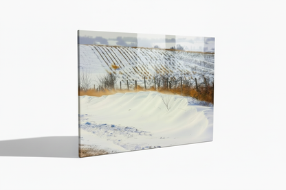 Mingo Iowa winter landscape shown as a metal print on white at the standard three-quarter angle