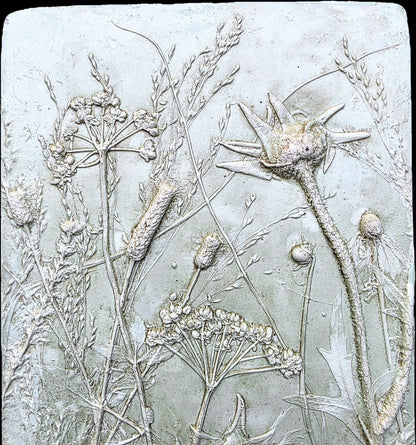 Compassplant, Golden Alexander & Gray-headed Coneflower Bas Relief – Green-tinted Plaster