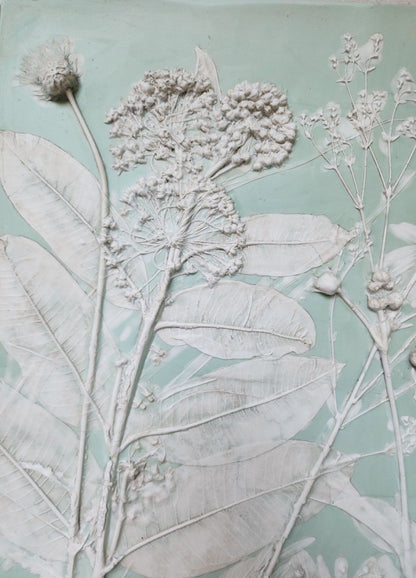 Plaster Botanical Bas Relief Artwork