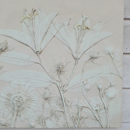 Plaster Botanical Bas Relief Artwork - Lily Light