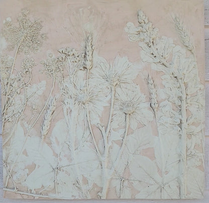 Plaster Botanical Bas Relief Artwork - Oat Light