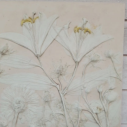 Plaster Botanical Bas Relief Artwork - Lily Dark