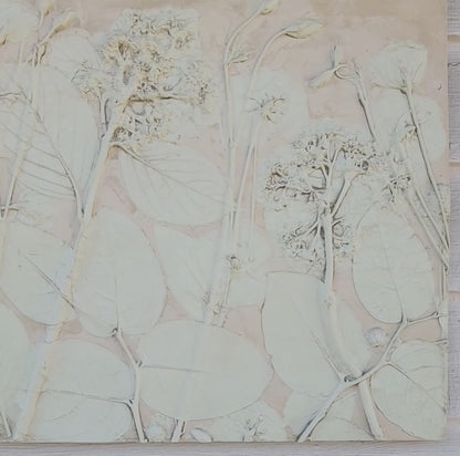 Plaster Botanical Bas Relief Artwork - Hydrangea Light