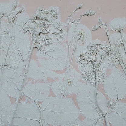 Plaster Botanical Bas Relief Artwork - Hydrangea Dark