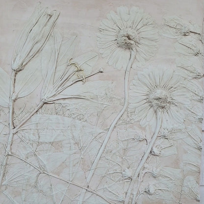 Plaster Botanical Bas Relief Artwork - Gerber Daisy Light