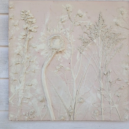 Plaster Botanical Bas Relief Artwork - Sunflower Light