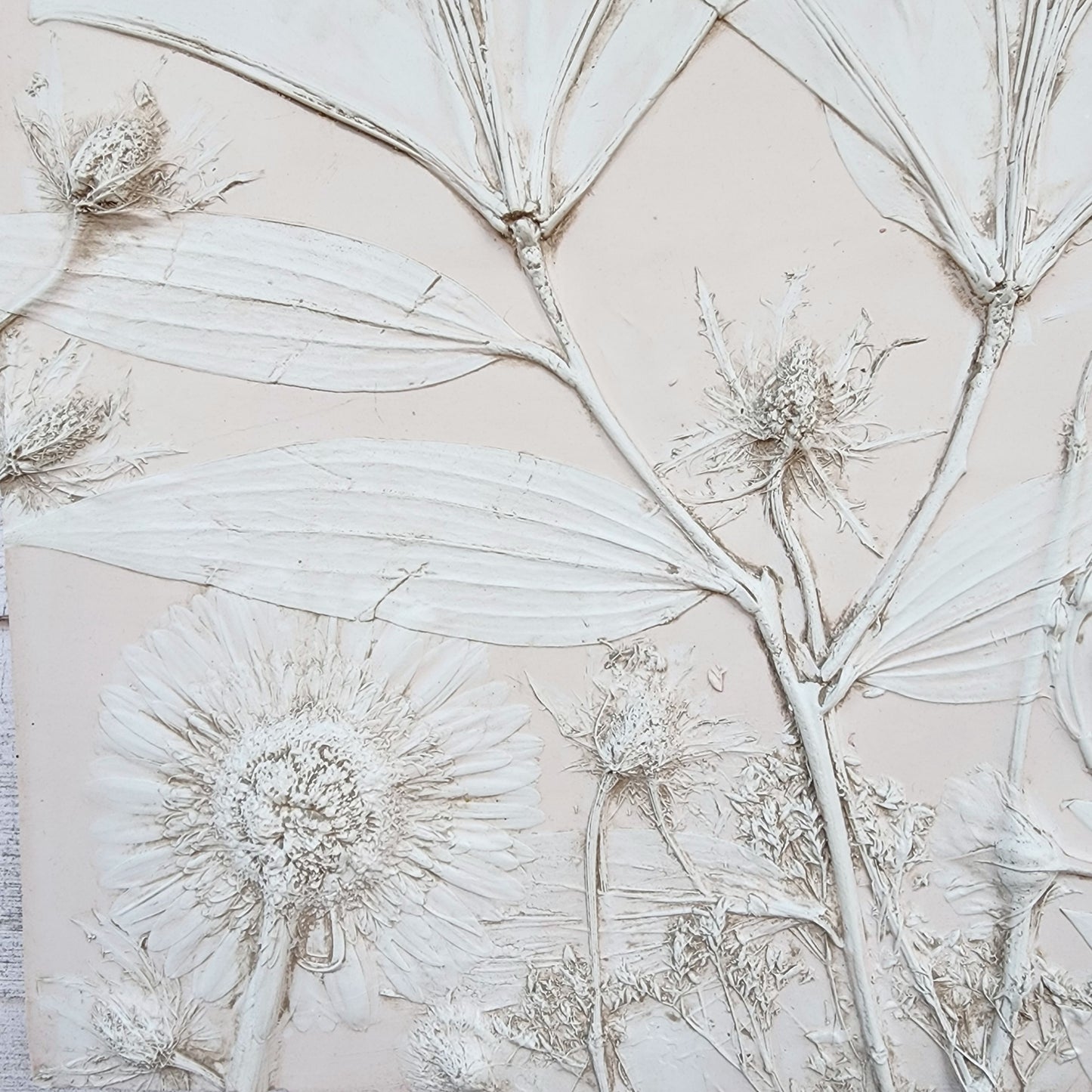 Plaster Botanical Bas Relief Artwork - Lily Light