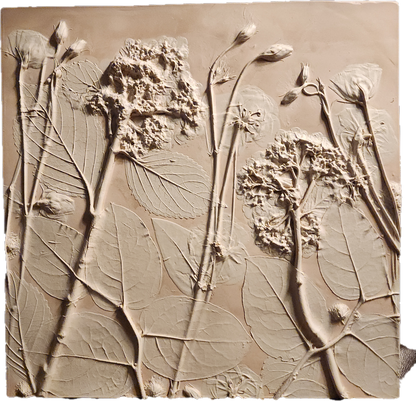 Plaster Botanical Bas Relief Artwork - Hydrangea Light