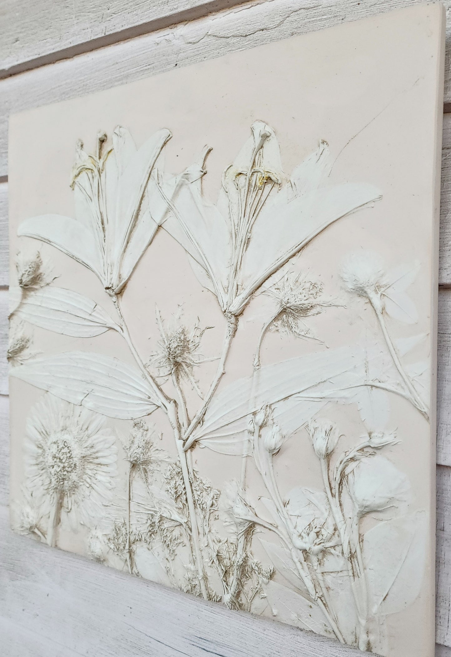 Plaster Botanical Bas Relief Artwork - Lily Light