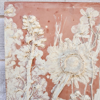 Plaster Botanical Bas Relief Artwork - Sunflower Dark