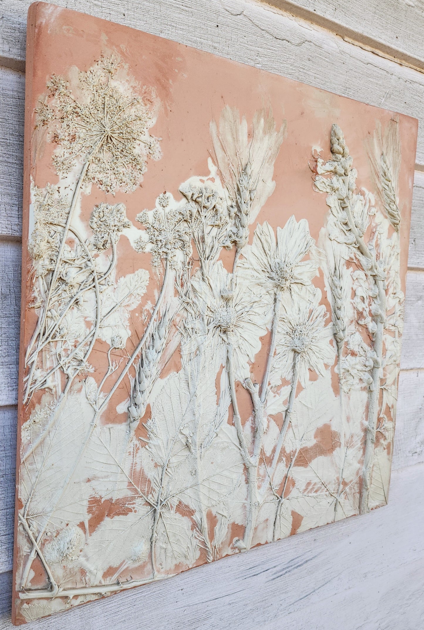 Plaster Botanical Bas Relief Artwork - Oat Dark