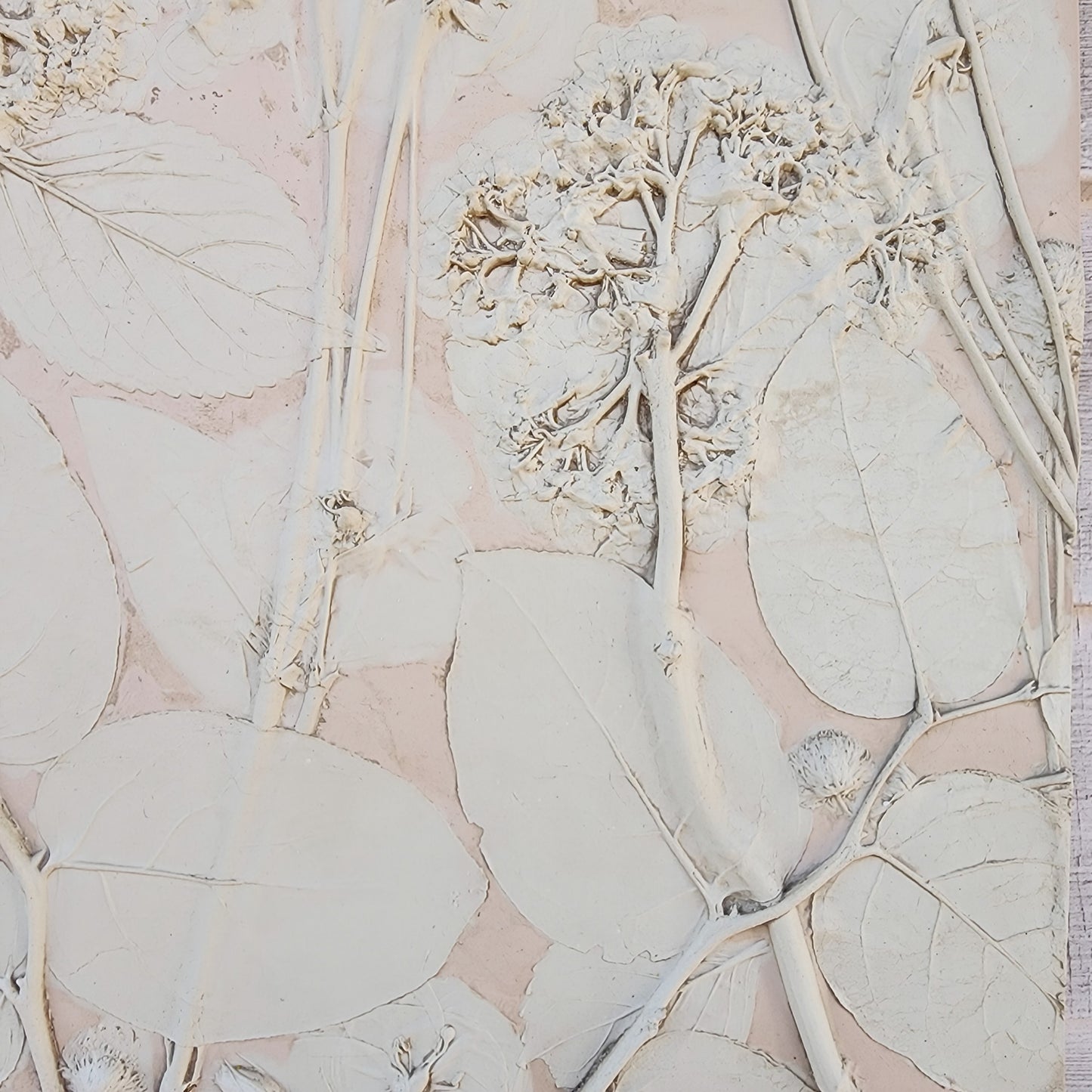 Plaster Botanical Bas Relief Artwork - Hydrangea Light