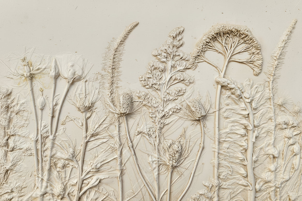 Plaster Botanical Bas Relief Artwork