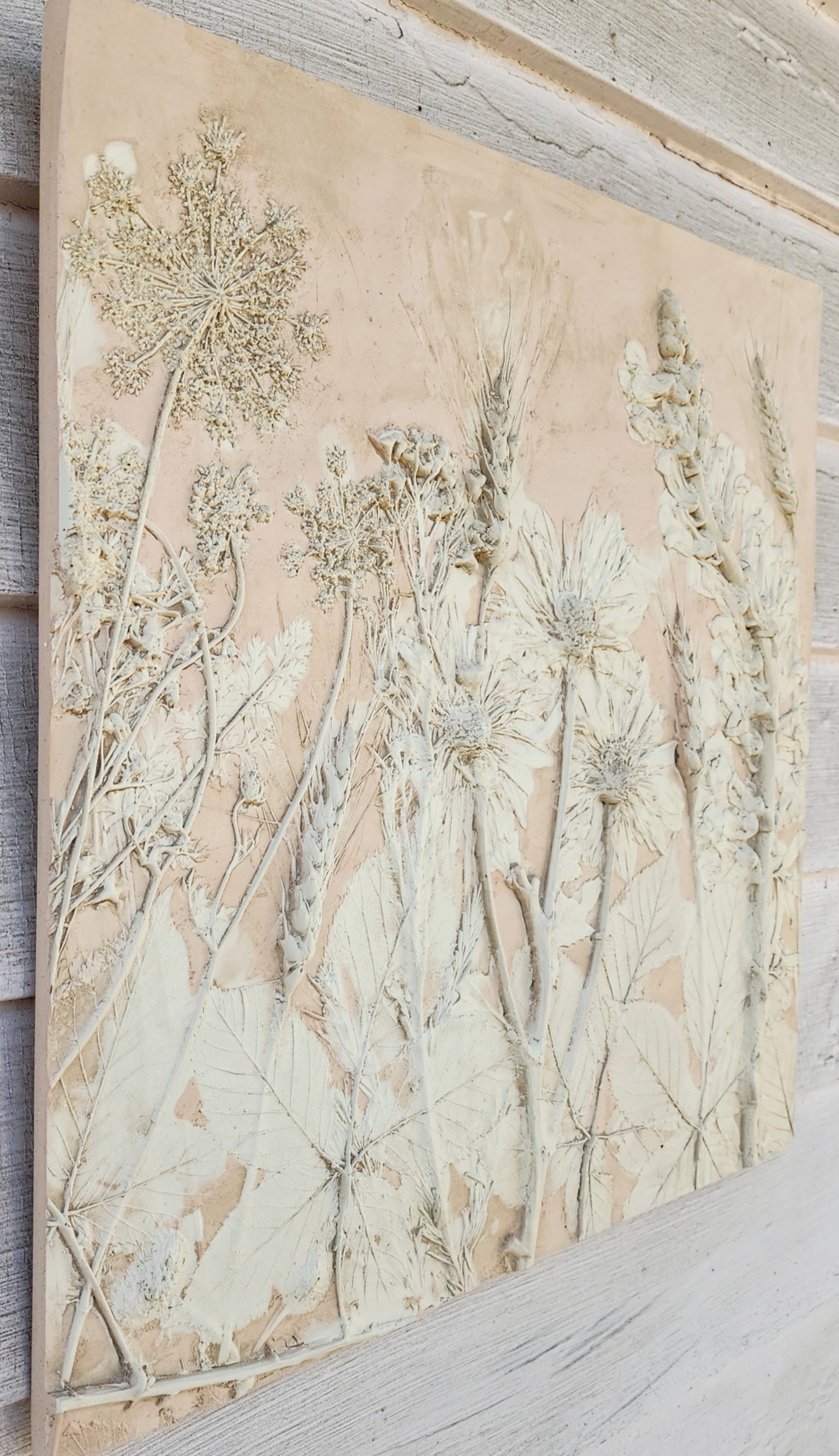 Plaster Botanical Bas Relief Artwork - Oat Light