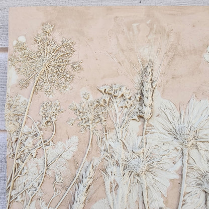 Plaster Botanical Bas Relief Artwork - Oat Light