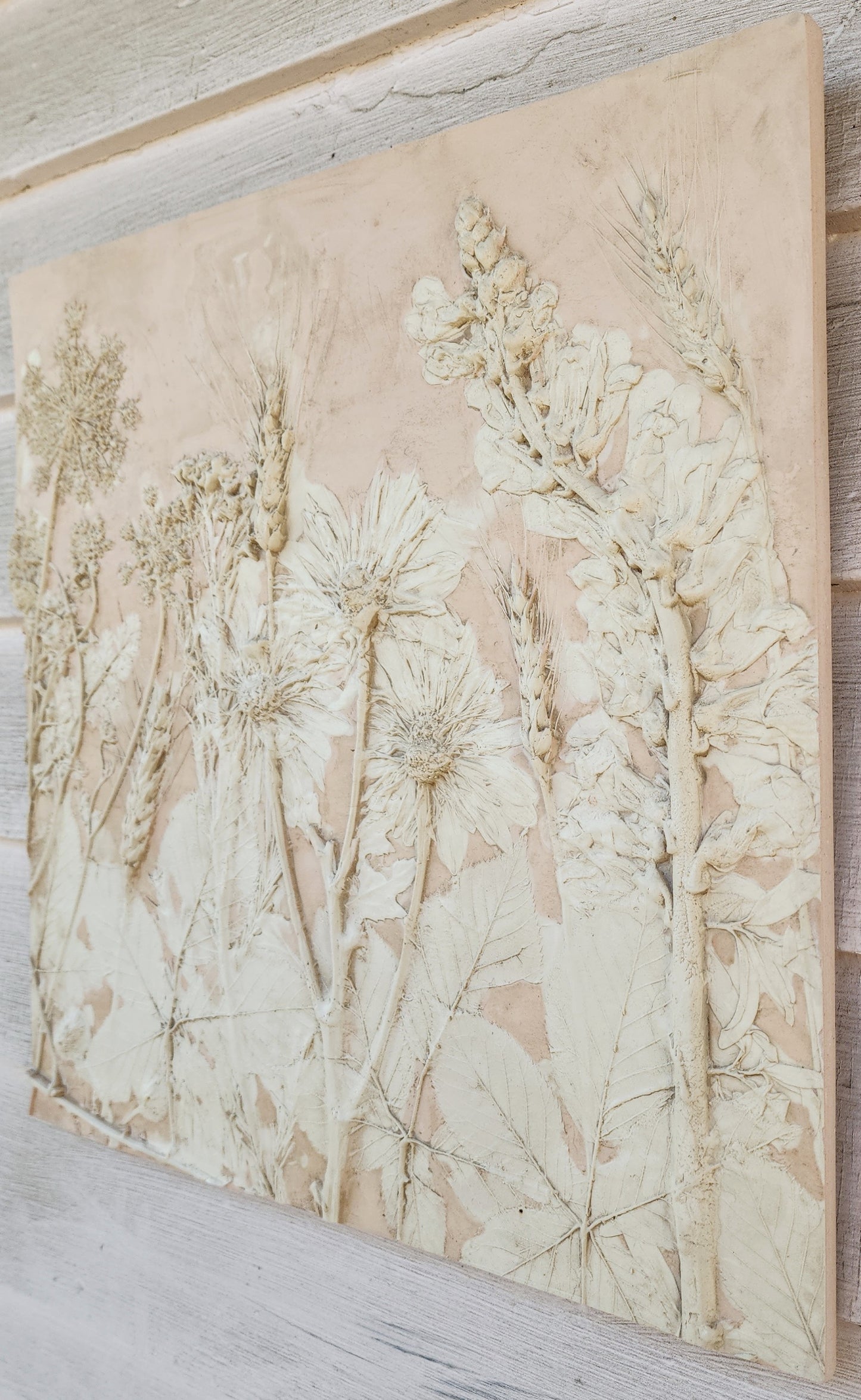 Plaster Botanical Bas Relief Artwork - Oat Light