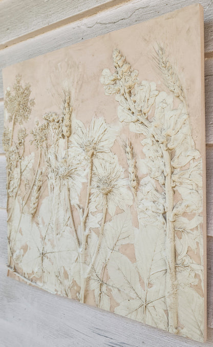 Plaster Botanical Bas Relief Artwork - Oat Light