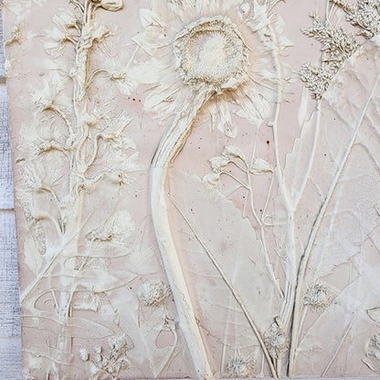 Plaster Botanical Bas Relief Artwork - Sunflower Light