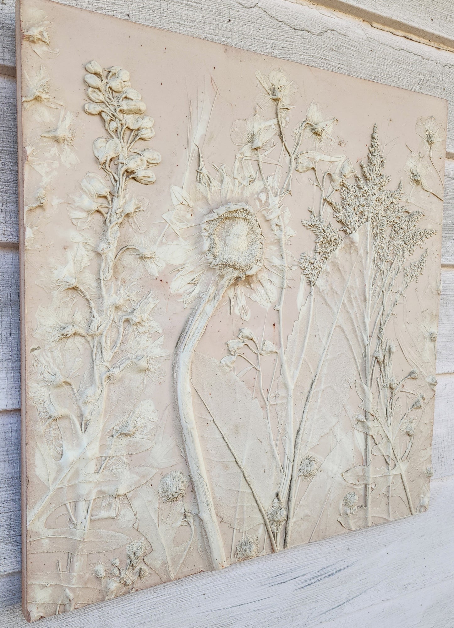 Plaster Botanical Bas Relief Artwork - Sunflower Light