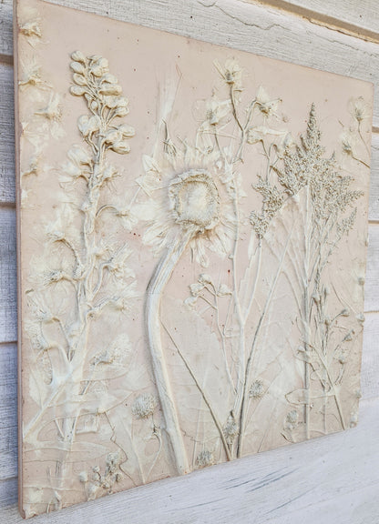 Plaster Botanical Bas Relief Artwork - Sunflower Light