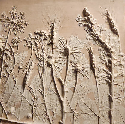 Plaster Botanical Bas Relief Artwork - Oat Light