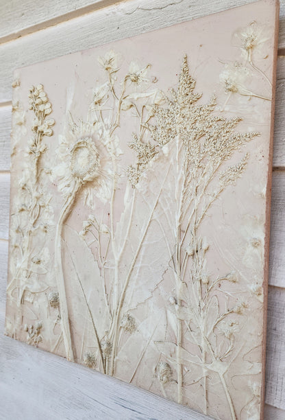 Plaster Botanical Bas Relief Artwork - Sunflower Light