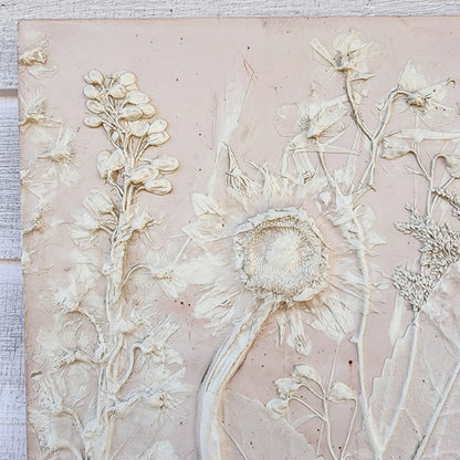 Plaster Botanical Bas Relief Artwork - Sunflower Light