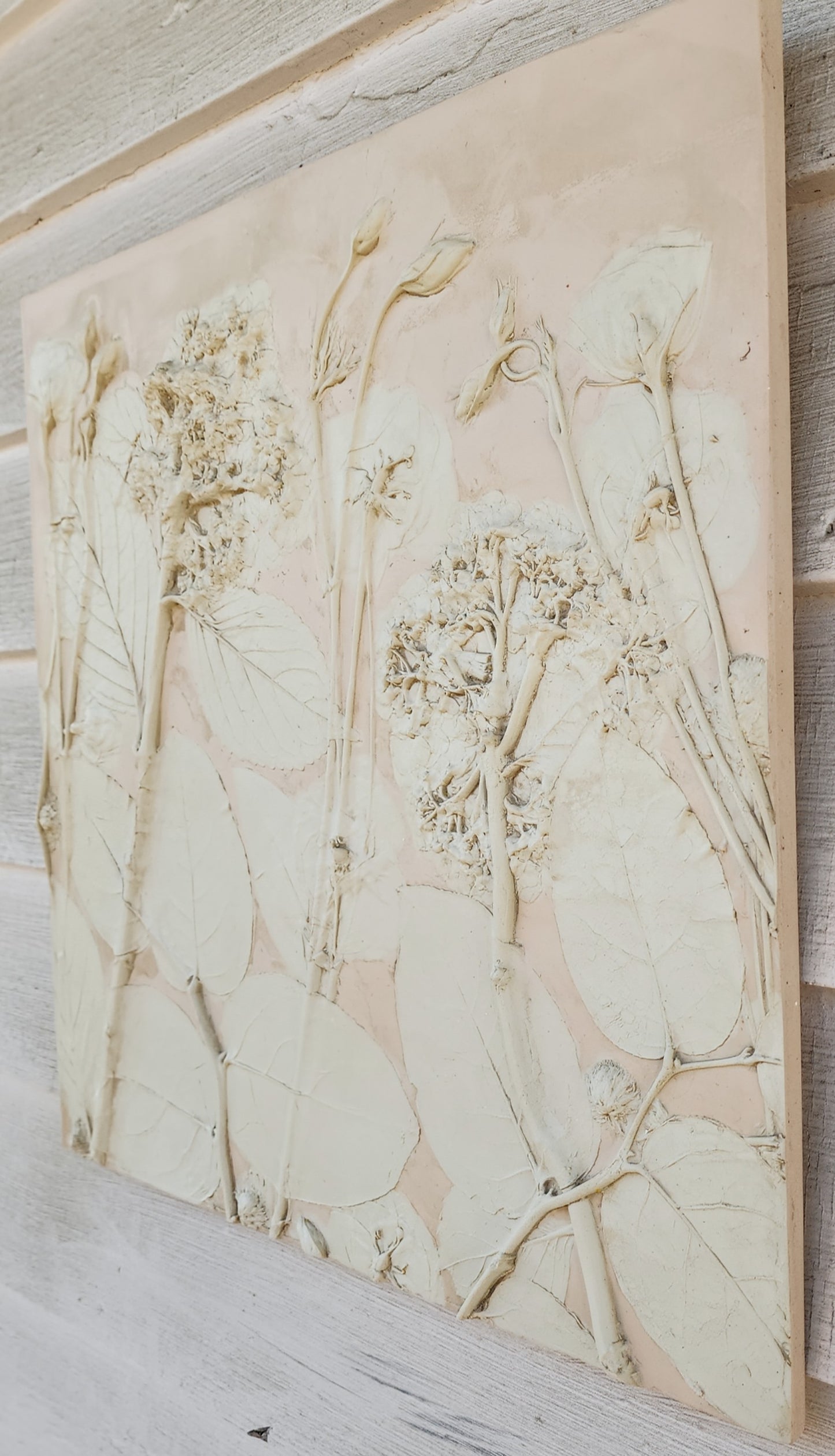 Plaster Botanical Bas Relief Artwork - Hydrangea Light