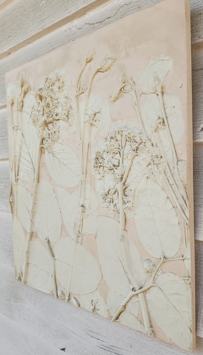 Plaster Botanical Bas Relief Artwork - Hydrangea Light