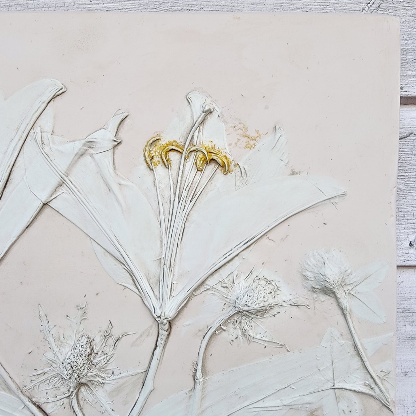 Plaster Botanical Bas Relief Artwork - Lily Dark