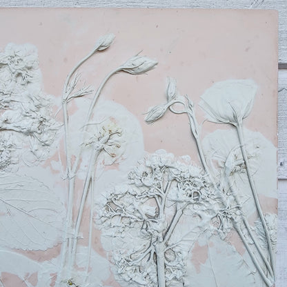 Plaster Botanical Bas Relief Artwork - Hydrangea Dark