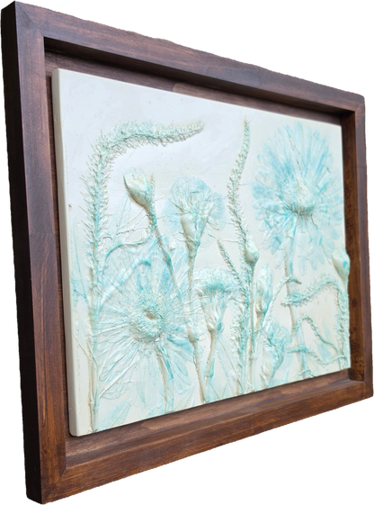 Gerber Daisy, Carnation & Veronica Plaster Botanical Bas Relief Wall Art
