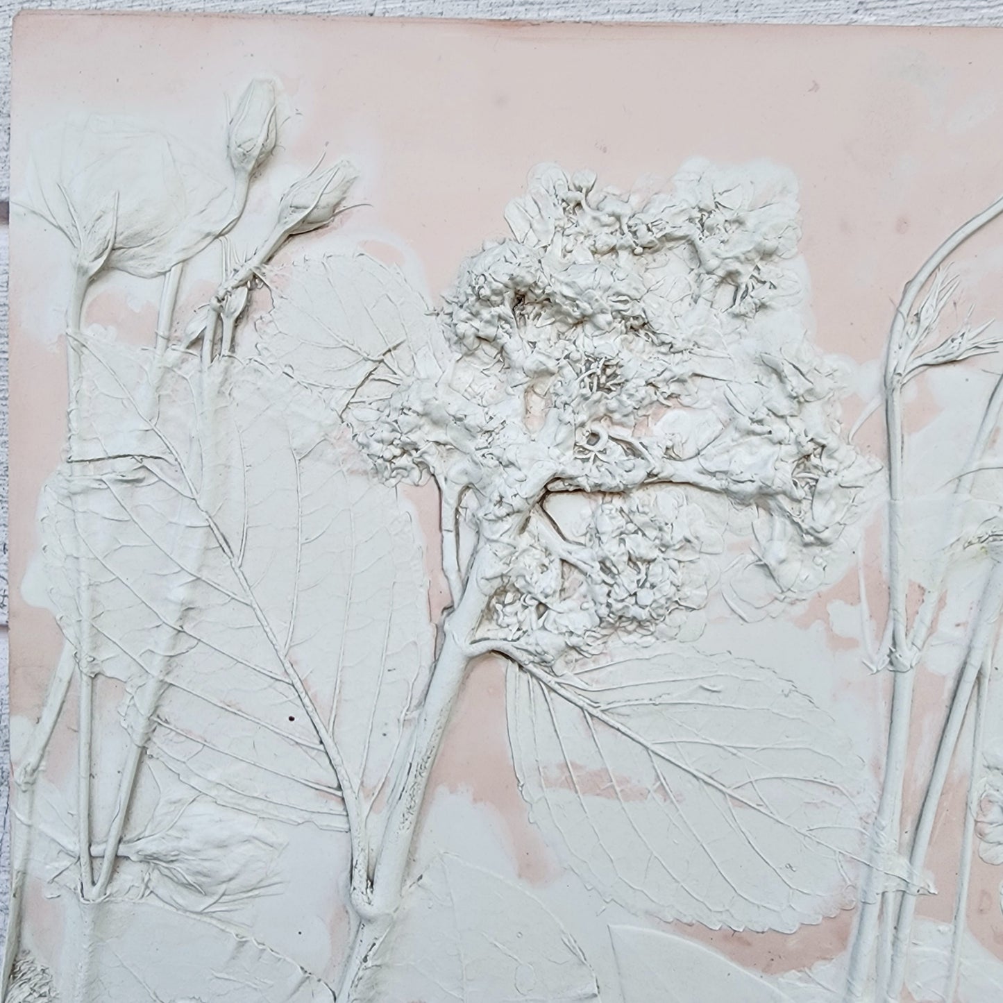 Plaster Botanical Bas Relief Artwork - Hydrangea Dark