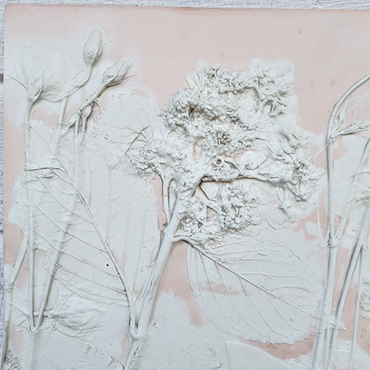 Plaster Botanical Bas Relief Artwork - Hydrangea Dark