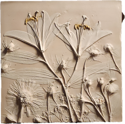 Plaster Botanical Bas Relief Artwork - Lily Dark