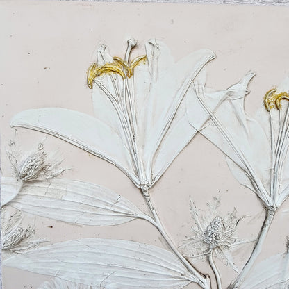 Plaster Botanical Bas Relief Artwork - Lily Dark