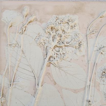 Plaster Botanical Bas Relief Artwork - Hydrangea Light