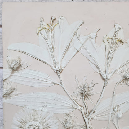 Plaster Botanical Bas Relief Artwork - Lily Light