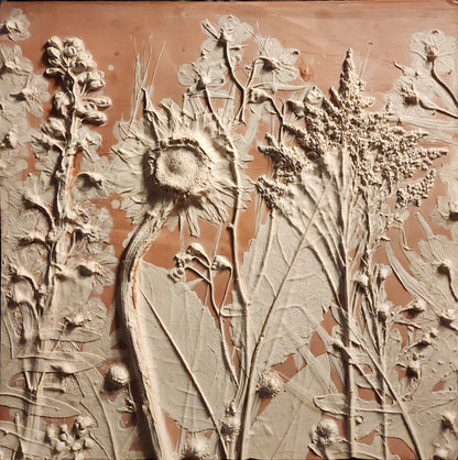 Plaster Botanical Bas Relief Artwork - Sunflower Dark