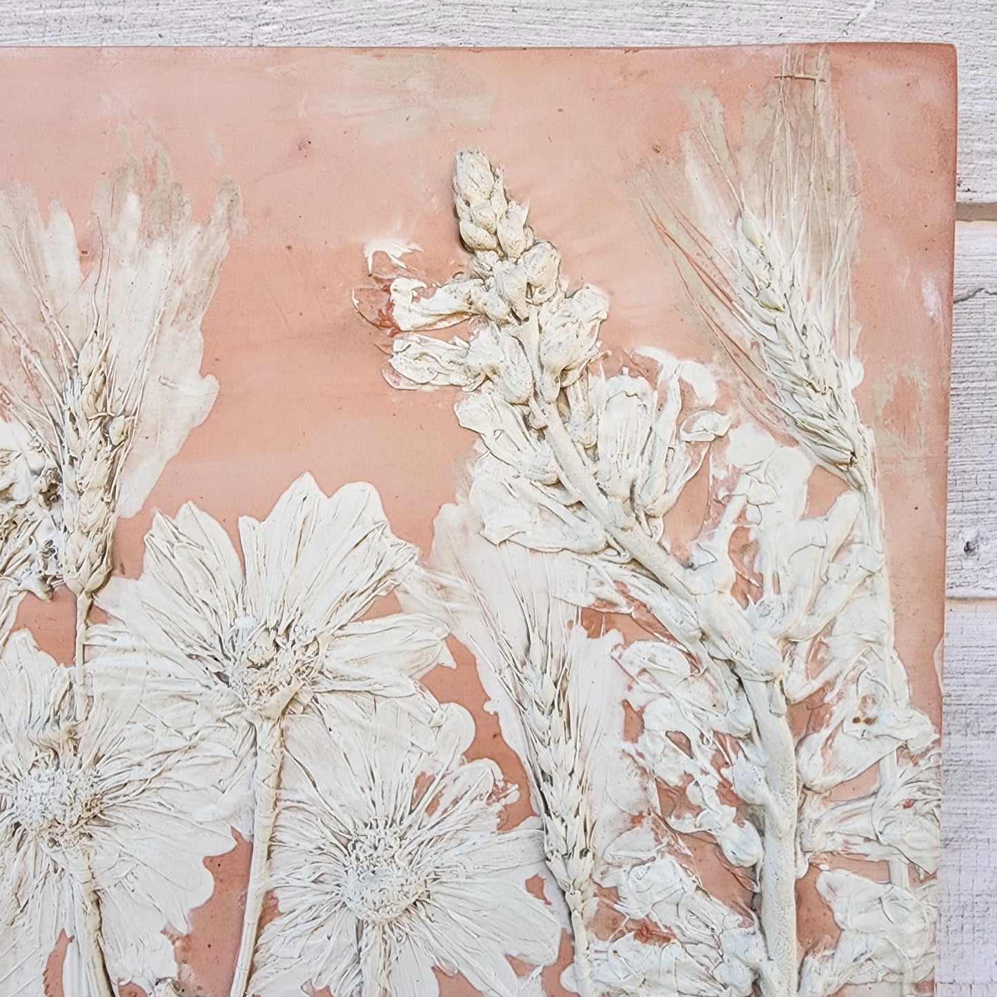 Plaster Botanical Bas Relief Artwork - Oat Dark