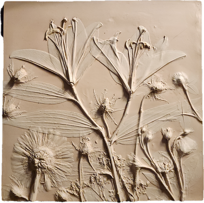 Plaster Botanical Bas Relief Artwork - Lily Light