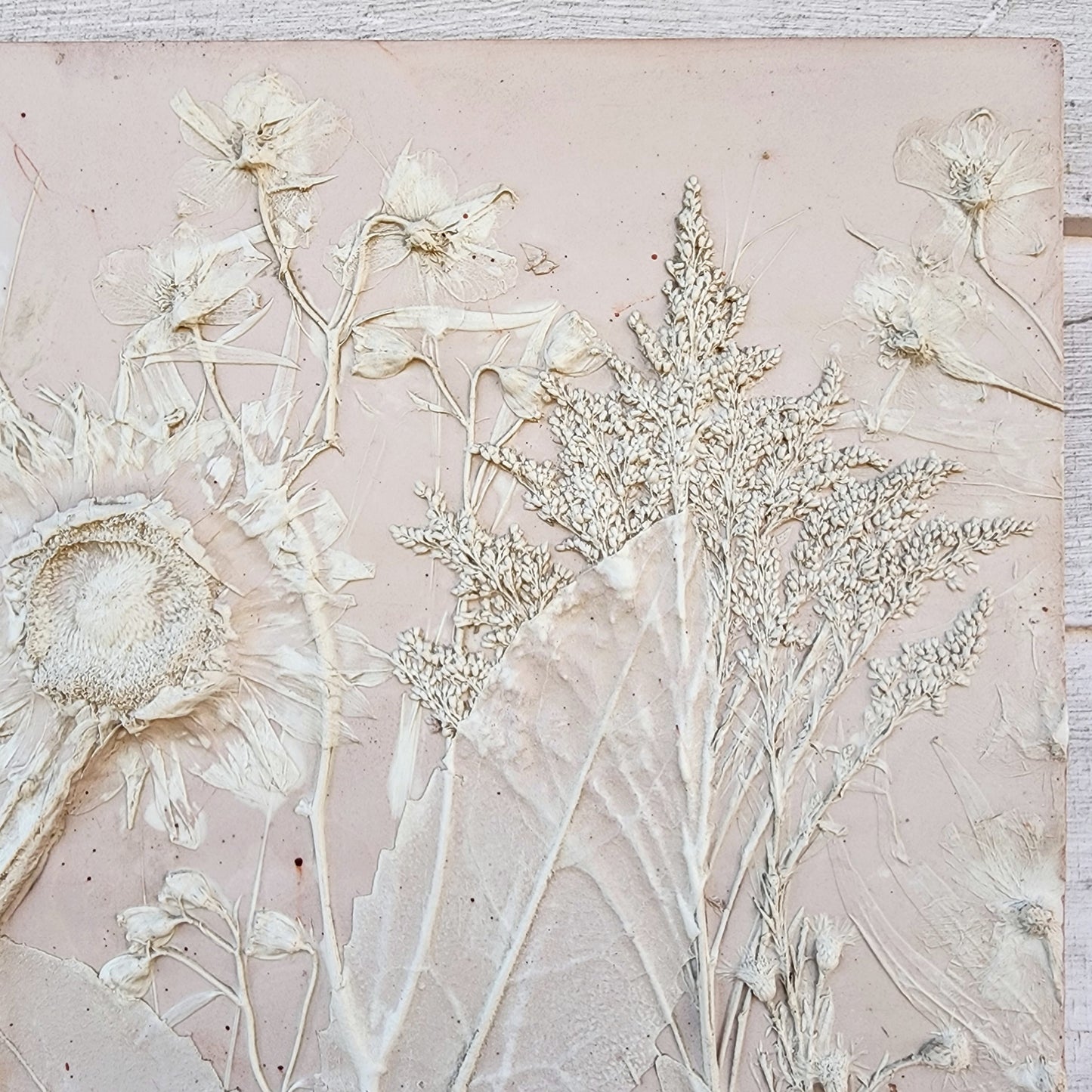 Plaster Botanical Bas Relief Artwork - Sunflower Light