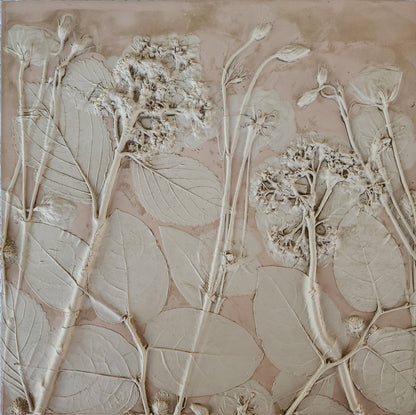 Plaster Botanical Bas Relief Artwork - Hydrangea Light