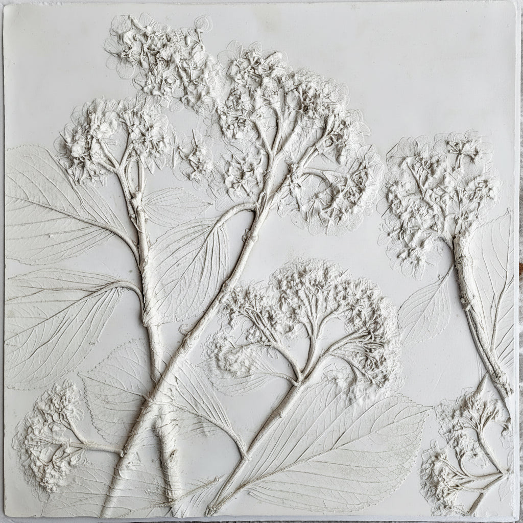 Plaster Botanical Bas Relief Artwork