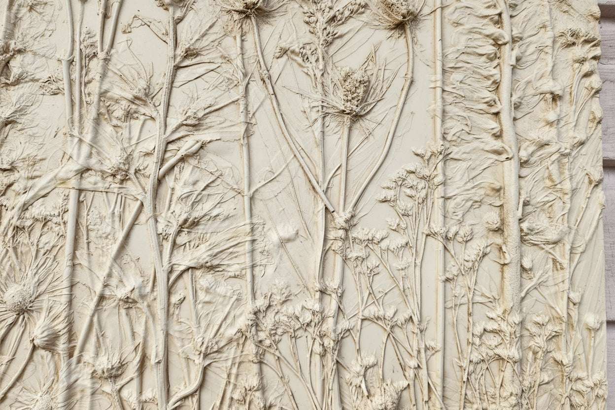 Plaster Botanical Bas Relief Artwork